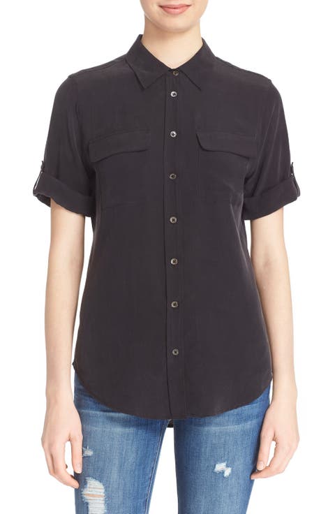 Slim Signature Short Sleeve Silk Shirt