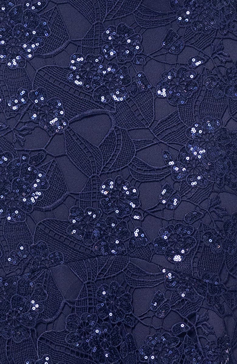 Xscape Evenings Sequin Lace Overlay Gown, Alternate, color, Navy