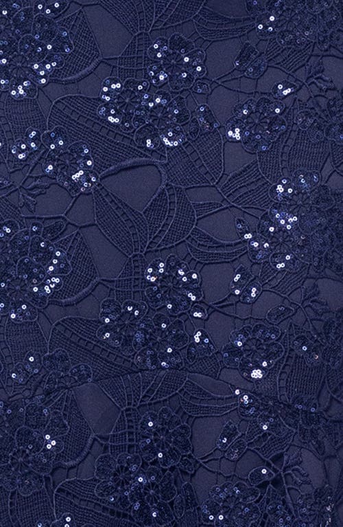 Xscape Evenings Sequin Lace Overlay Gown In Navy