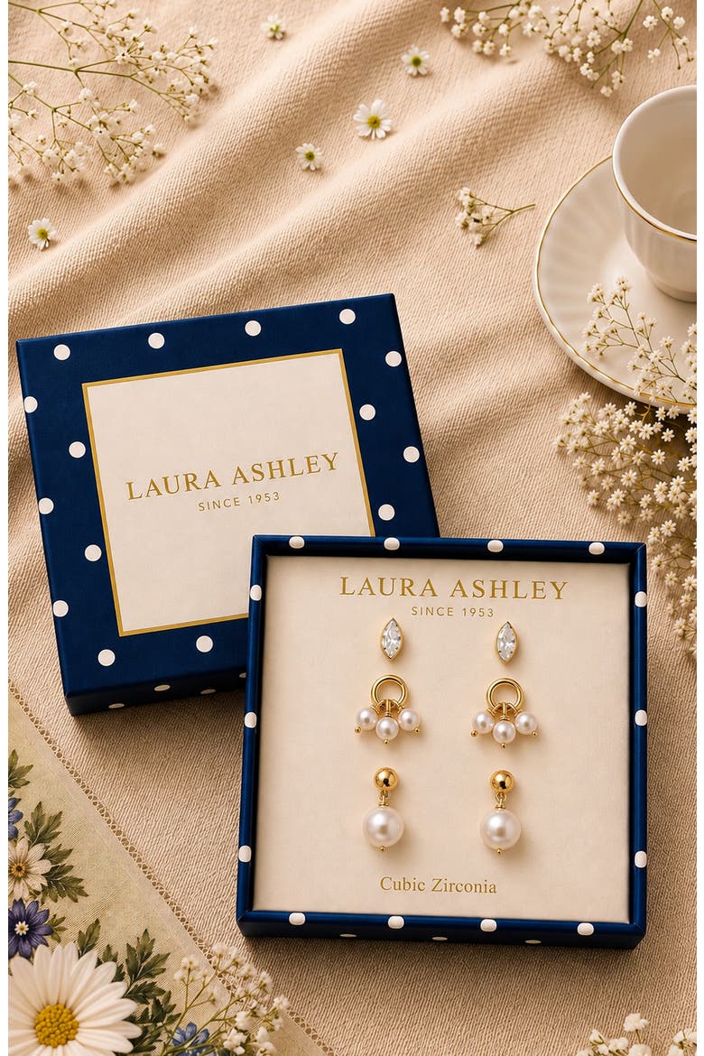 Set of 3 Cubic Zirconia & Imitation Pearl Earrings, Alternate, color, WHITE MULTI / GOLD