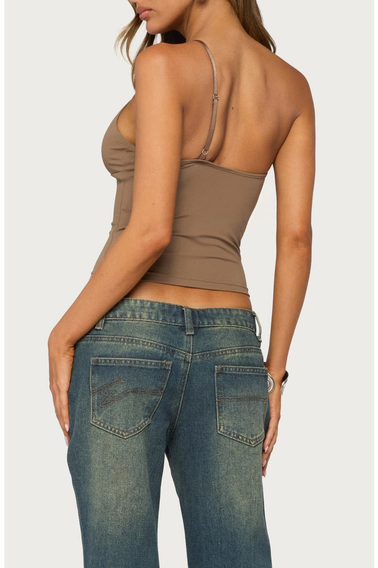 One Shoulder Lace Trim Cutout Camisole, Alternate, color, BROWN