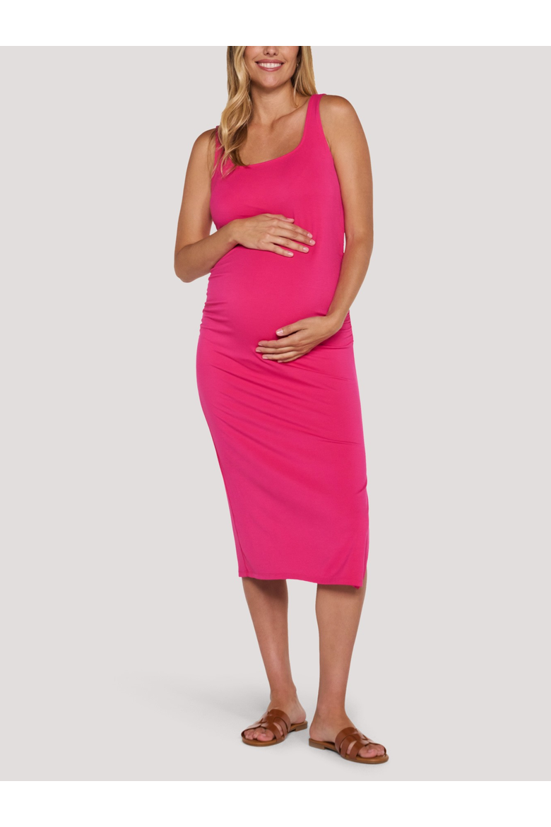 Sleeveless Side Ruched Midi Dress, Main, color, Fuchsia Rose