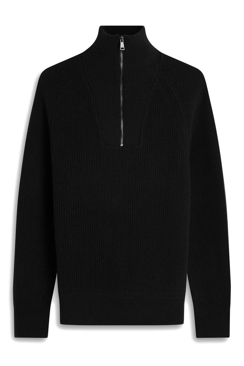 Merino Wool & Cotton Quarter Zip Pullover, Alternate, color, BLACK