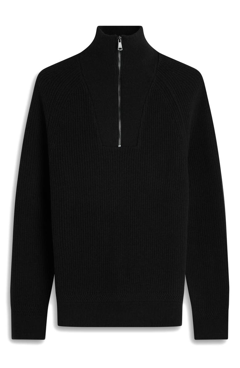 Bugatchi Merino Wool & Cotton Quarter Zip Pullover, Alternate, color, Black