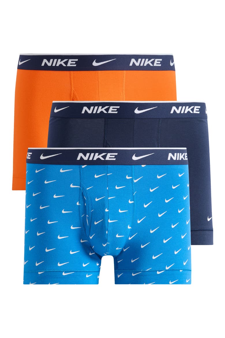 Dri-FIT Essential Assorted 3-Pack Stretch Cotton Trunks, Alternate, color, BLUE/ NAVY/ ORANGE