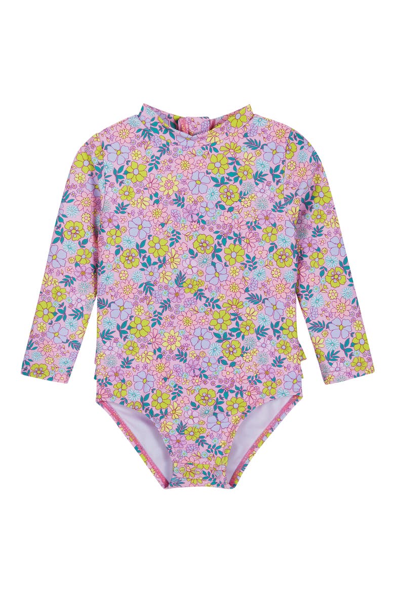 Long Sleeve One-Piece Rashguard Swimsuit & Sun Hat Set, Alternate, color, PURPLE FLORAL