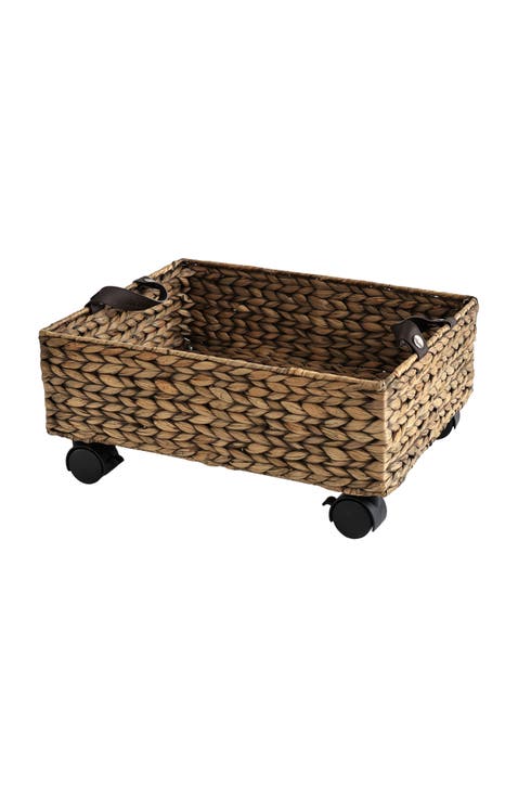 Adaline 18.11" Classic Farmhouse Handwoven Hyacinth Rectangular Underbed Storage Bin with Wheels and Handles