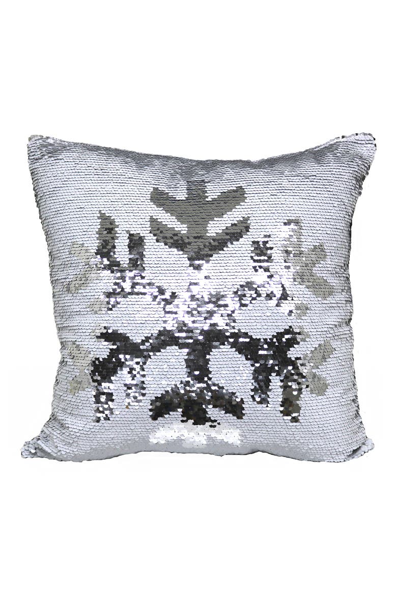 Snowflake Sequin Accent Pillow, Alternate, color, WHITE/ SILVER