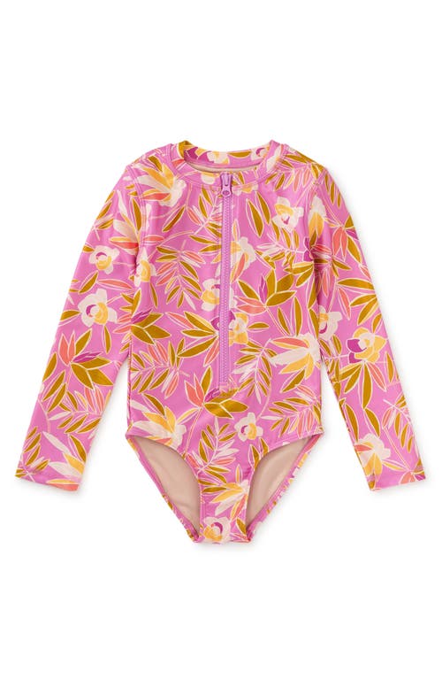 Tea Collection Long Sleeve One-Piece Swimsuit in Tropical Gardenias 