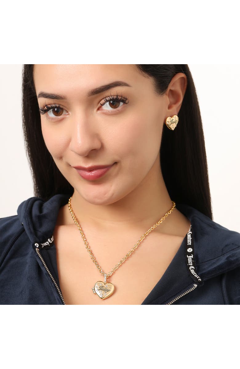 Juicy Couture Gold-Tone Crystal Heart Locket Pendant Necklace, Alternate, color, Gold
