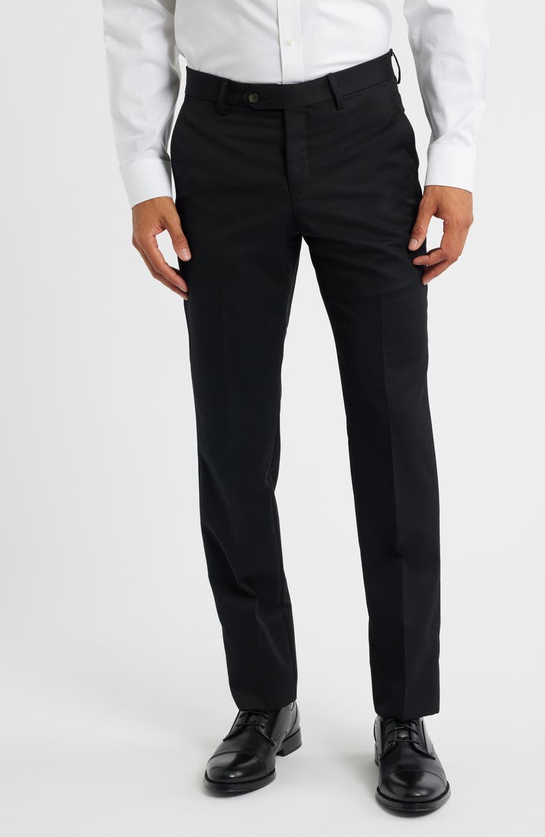 Berle Slim Fit Flat Front Super 100s Wool Dress Pants, Main, color, Black