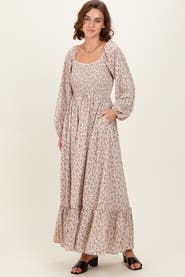 PinkBlush Floral Smocked Lace Trim Sweetheart Maxi Dress