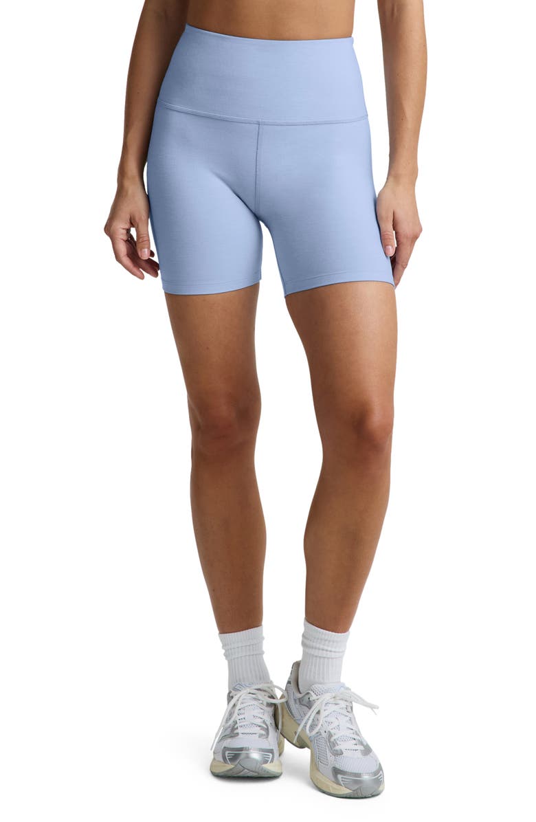 Beyond Yoga Keep Pace Space Dye Bike Shorts, Alternate, color, Pastel Periwinkle Heather
