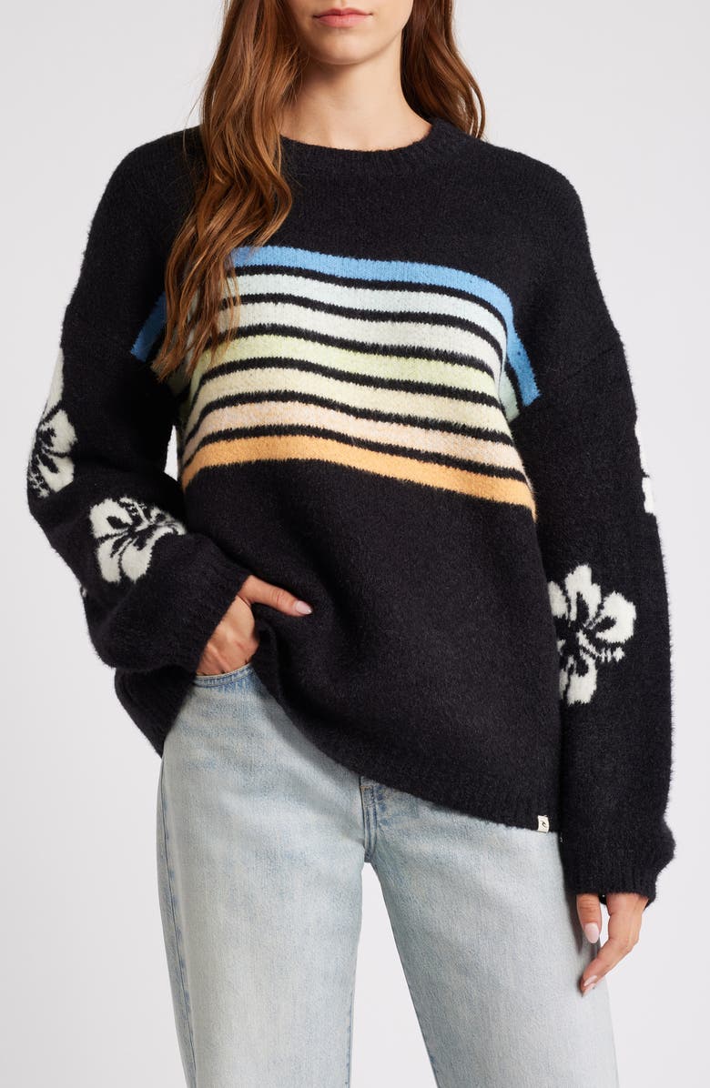 Rip Curl High Tide Hibiscus Stripe Crewneck Sweater, Main, color, 