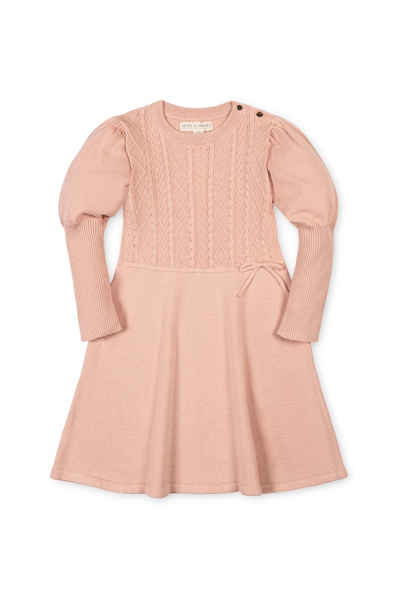 Kids' Organic Long Sleeve Cable Bodice Sweater Dress, Main, color, Blush