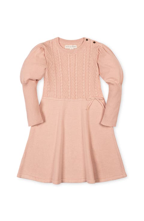 Kids' Organic Long Sleeve Cable Bodice Sweater Dress