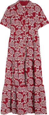 Erdem Floral Embroidered Tiered Cotton Blend Midi Shirtdress