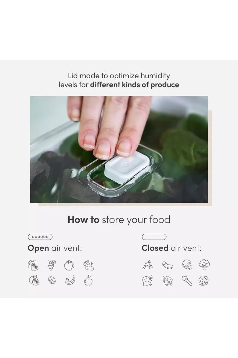 Clear Stackable Fridge Organizer Bins with Drain Basket, Flat Tray and Vented Lids, 2 Pack - 2.3 Quart Each, Alternate, color, Clear with White Drainer