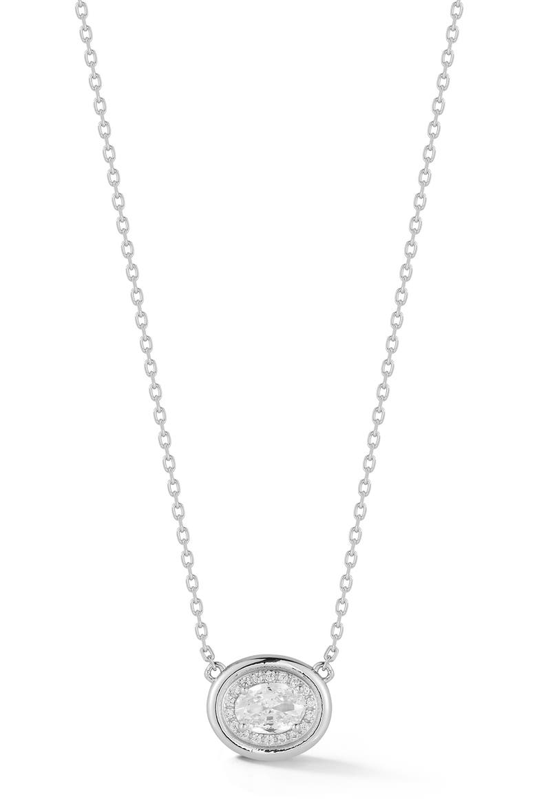 Cubic Zirconia Oval Pendant Necklace, Main, color, SILVER