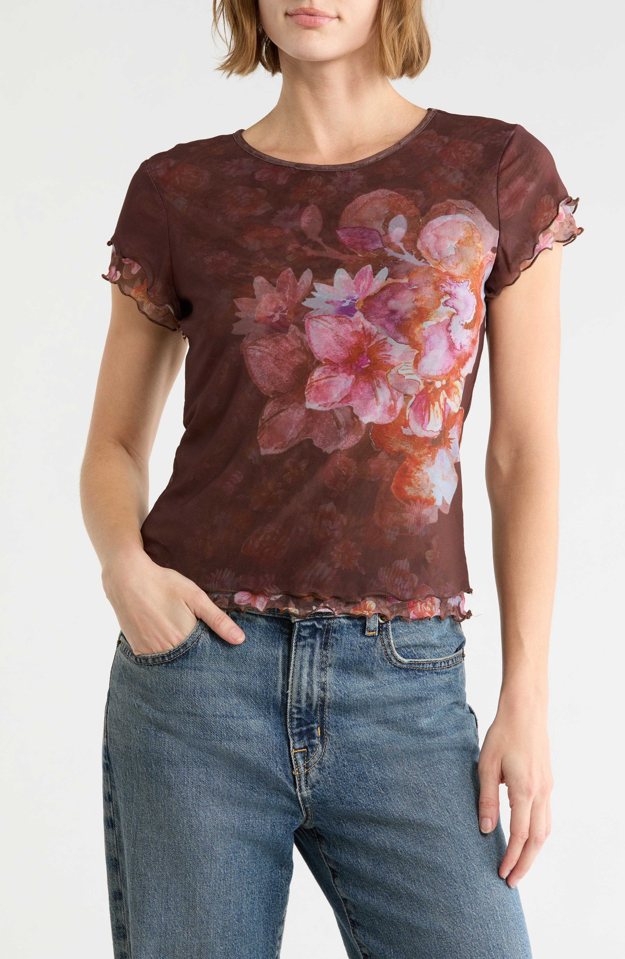 Floral Mesh Double Layer Top