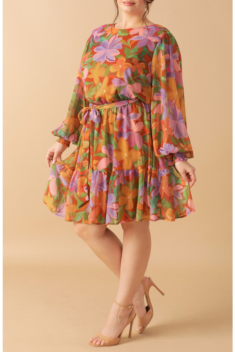 Long Sleeve Print Minidress, Alternate, color, RUST