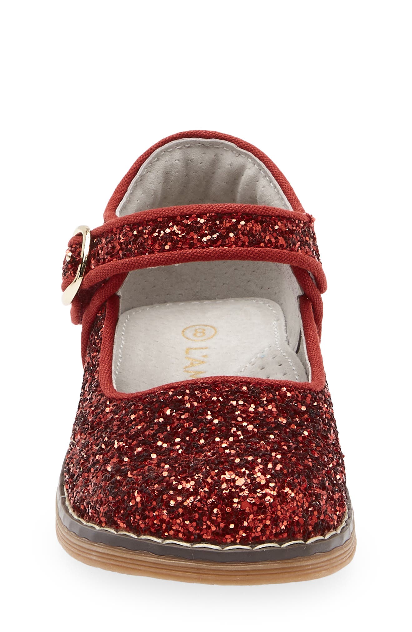 L'AMOUR Kids' Natasha Glitter Mary Jane Flat, Alternate, color, Glitter Red
