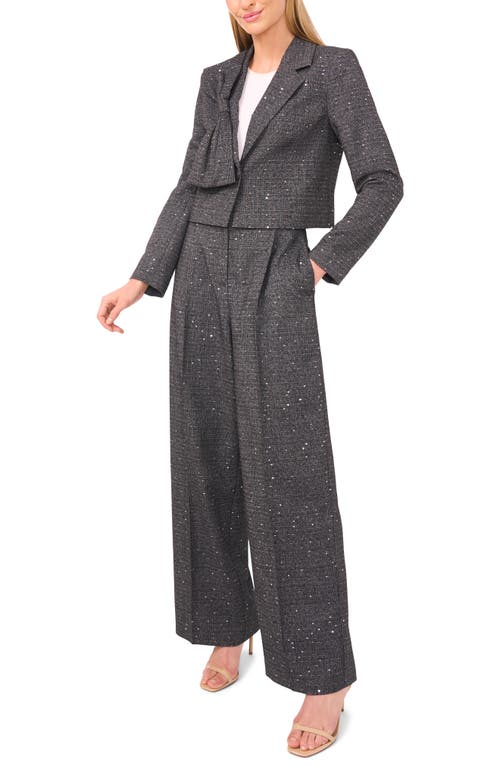 Cece Tweed Bow Accent Crop Blazer In Black