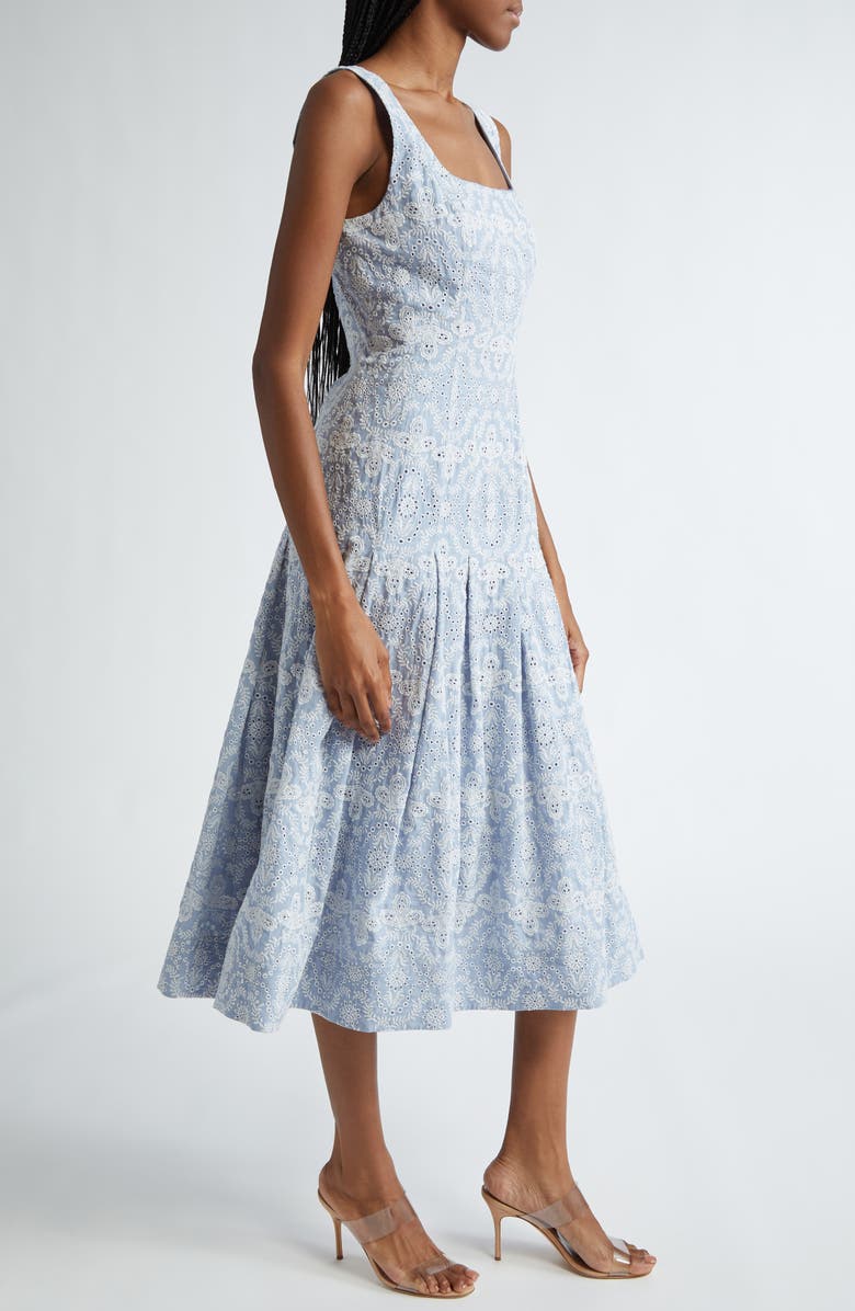 Veronica Beard Jolie Eyelet Sleeveless Cotton Dress, Alternate, color, Blue/ Ecru