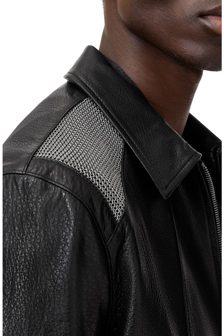 Hurst Mesh Detail Leather Jacket, Alternate, color, BLACK