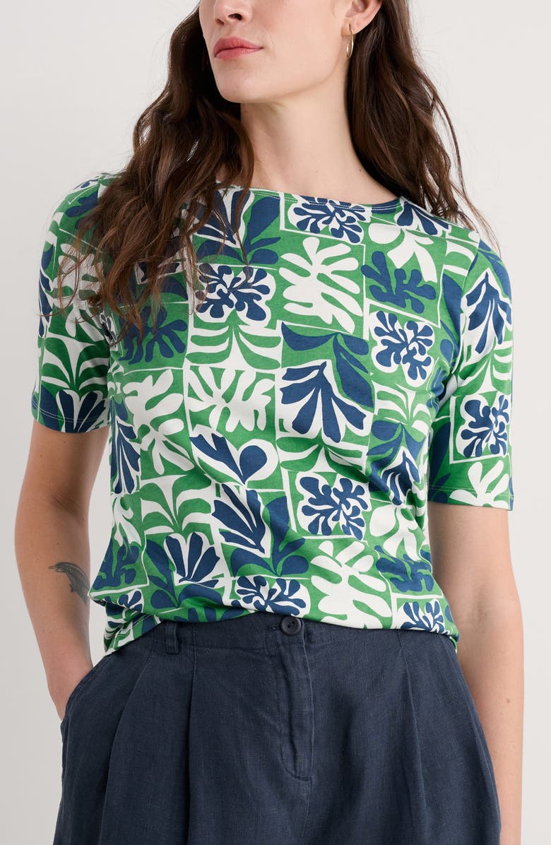 Seasalt Cornwall Poisson Print Organic Cotton T-Shirt, Main, color, Collage Seaweed Hedgerow