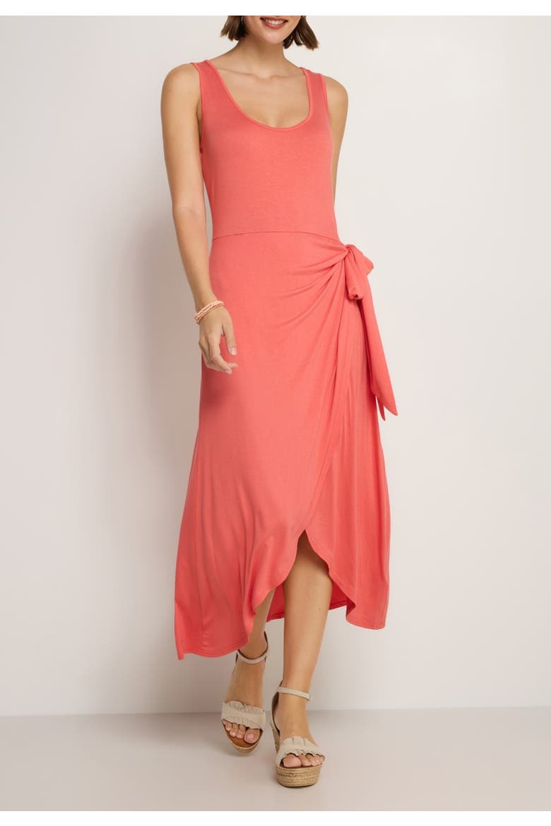 Sleeveless Wrap Look Dress, Main, color, Coral