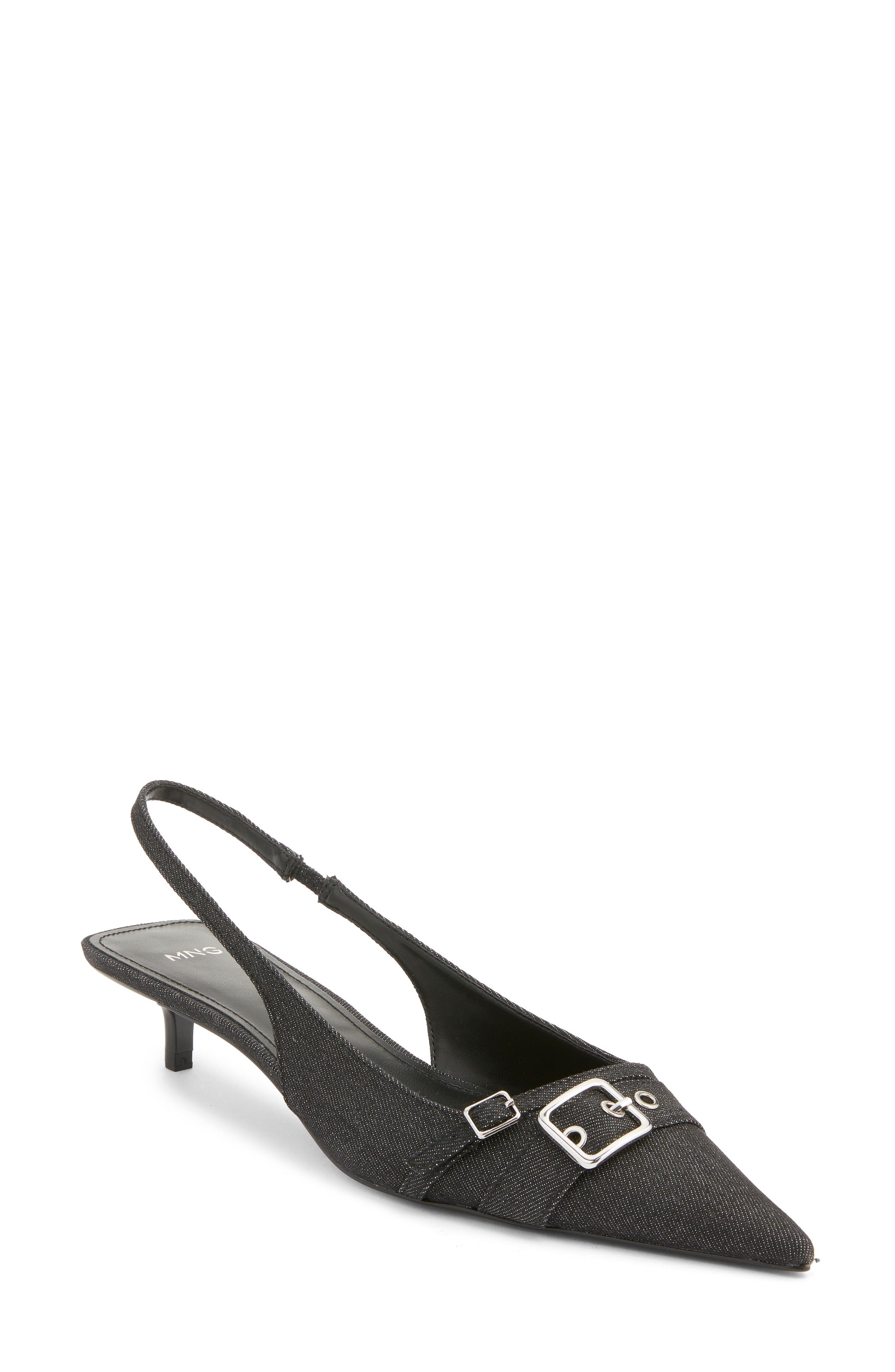 MANGO Mecha Kitten Heel Pointed Toe Pump, Main, color, Navy