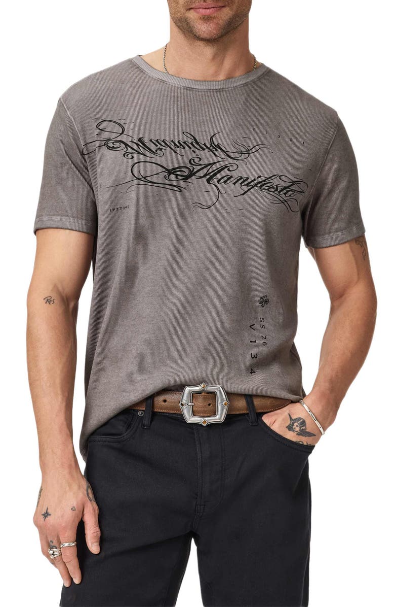 John Varvatos Cotton Blend Rib Graphic T-Shirt, Main, color, Coal