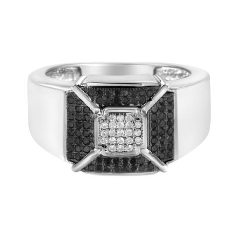 Silver 3/8 Cttw Composite Enhanced Black and White Diamond Men's Band Ring