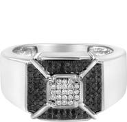 Haus of Brilliance Silver 3/8 Cttw Composite Enhanced Black and White Diamond Men's Band Ring