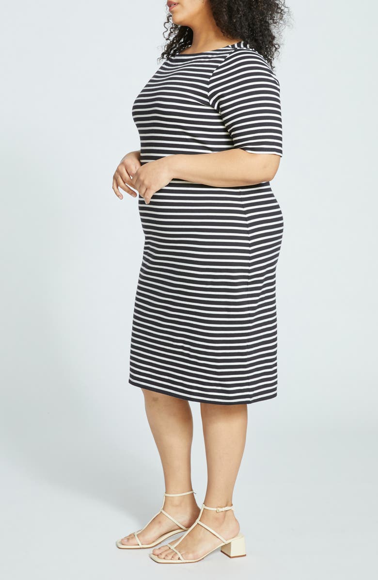Universal Standard Belle Breton Stripe Cotton Jersey Dress, Alternate, color, 