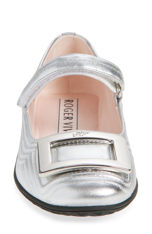 Roger Vivier Viv Low Quilted Metallic Leather Mary Jane Ballet Flat In White