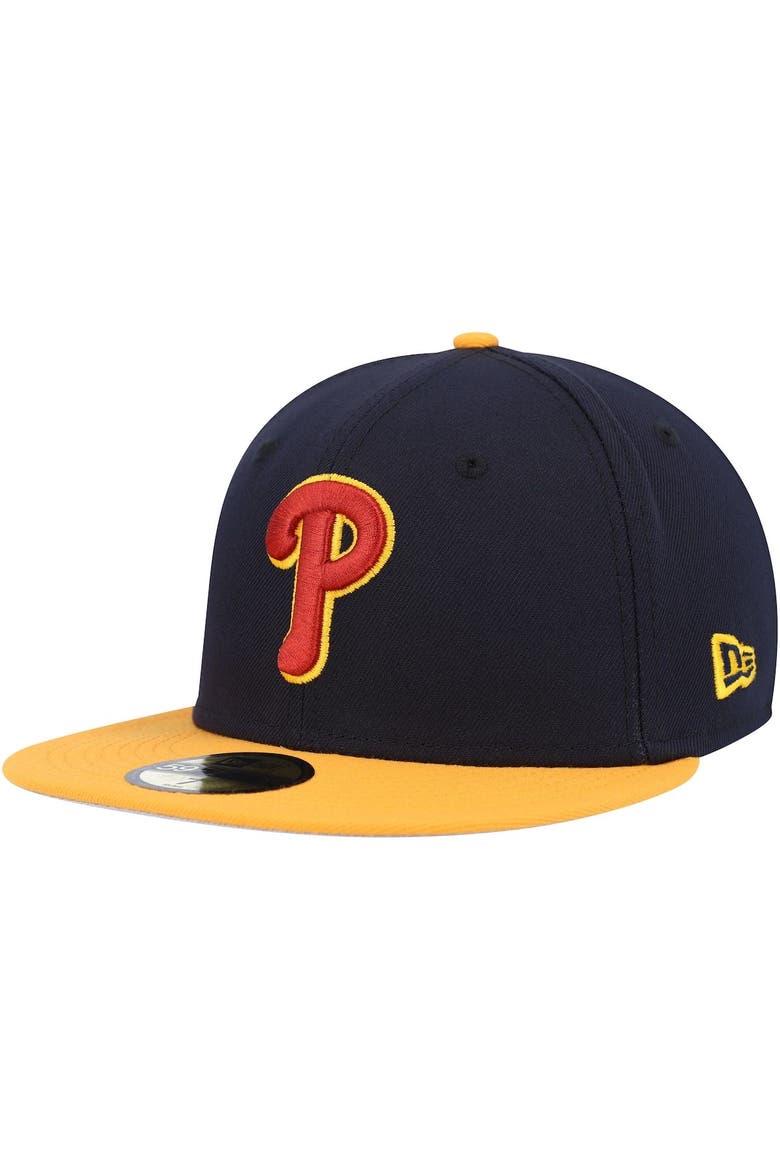 Men's New Era Navy/Gold Philadelphia Phillies Primary Logo 59FIFTY Fitted Hat, Alternate, color, Navy