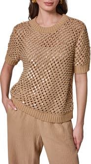 Donna Karan New York Pearl Detail Short Sleeve Sweater