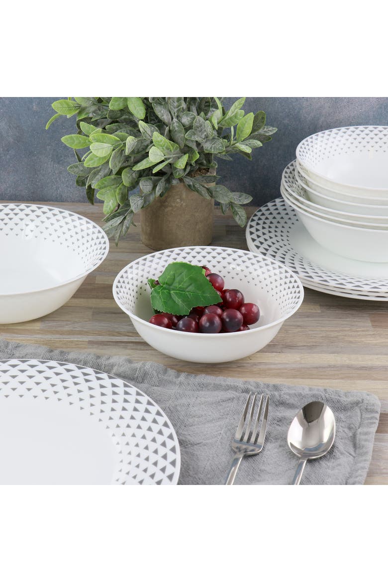 Cane Peak 12 Piece Opal Glass Dinnerware Set, Alternate, color, White