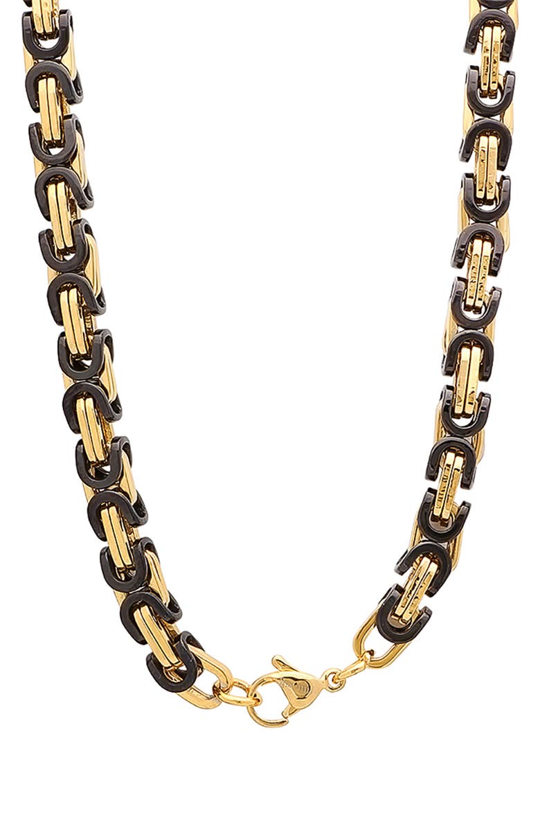 HMY JEWELRY Men's Two-Tone 18K Gold Plated Stainless Steel 24" Byzantine Chain Necklace, Alternate, color, 