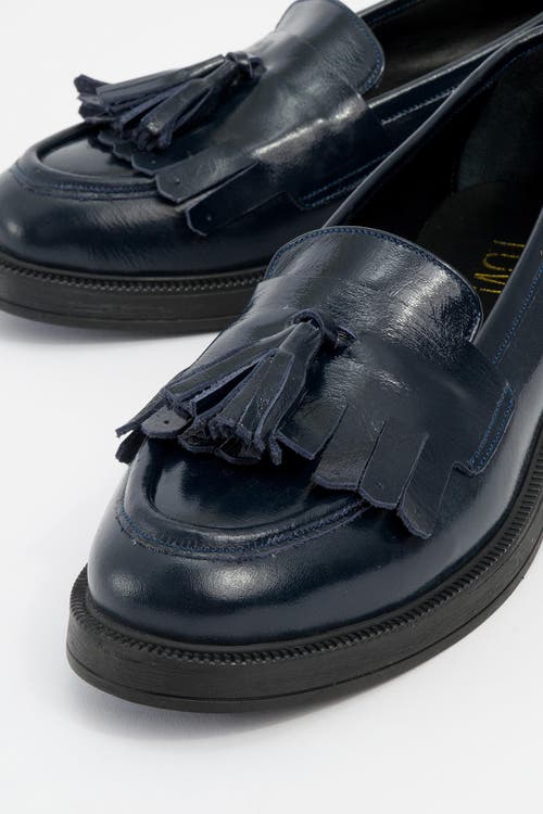 Forever & Always Shoes Milly Leather Tassel Loafer In Navy Patent Leather