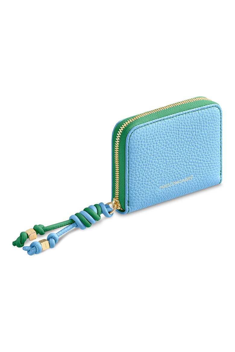 Small Leather Zipped Wallet, Alternate, color, Sky Emerald