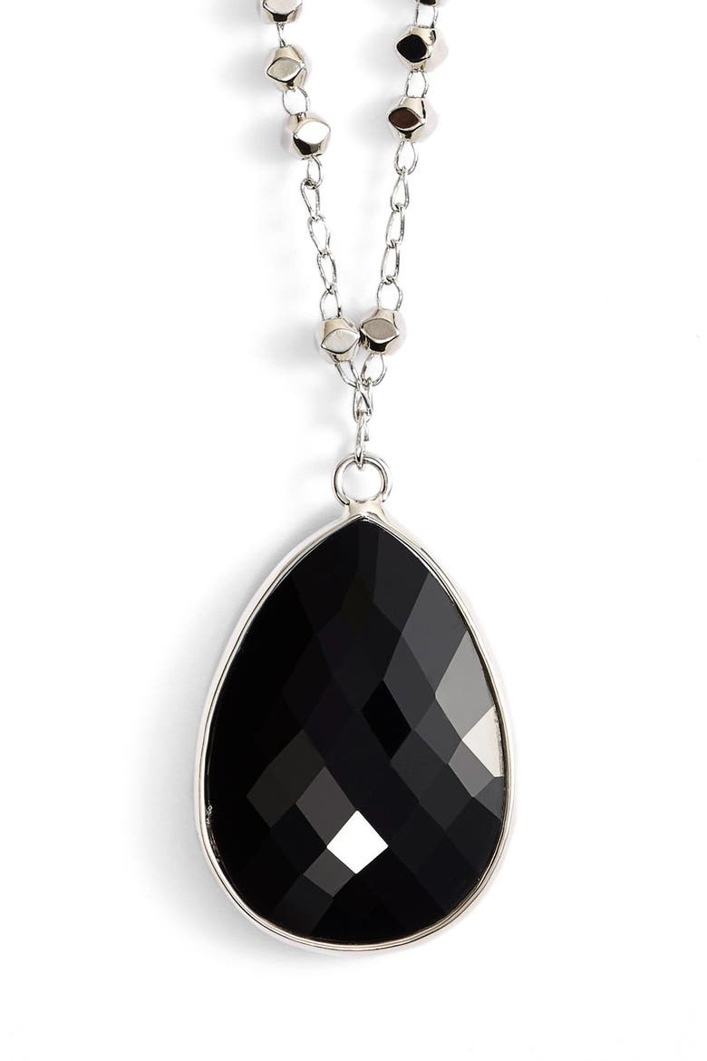 Long Beaded Stone Pendant Necklace, Alternate, color, CARBON/ SILVER