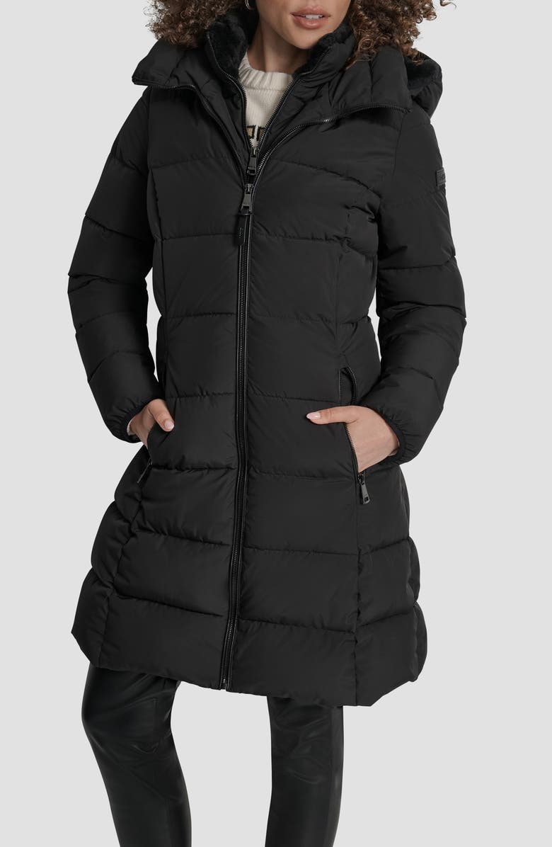 DKNY Bib Front Quilted Puffer Coat, Alternate, color, Black