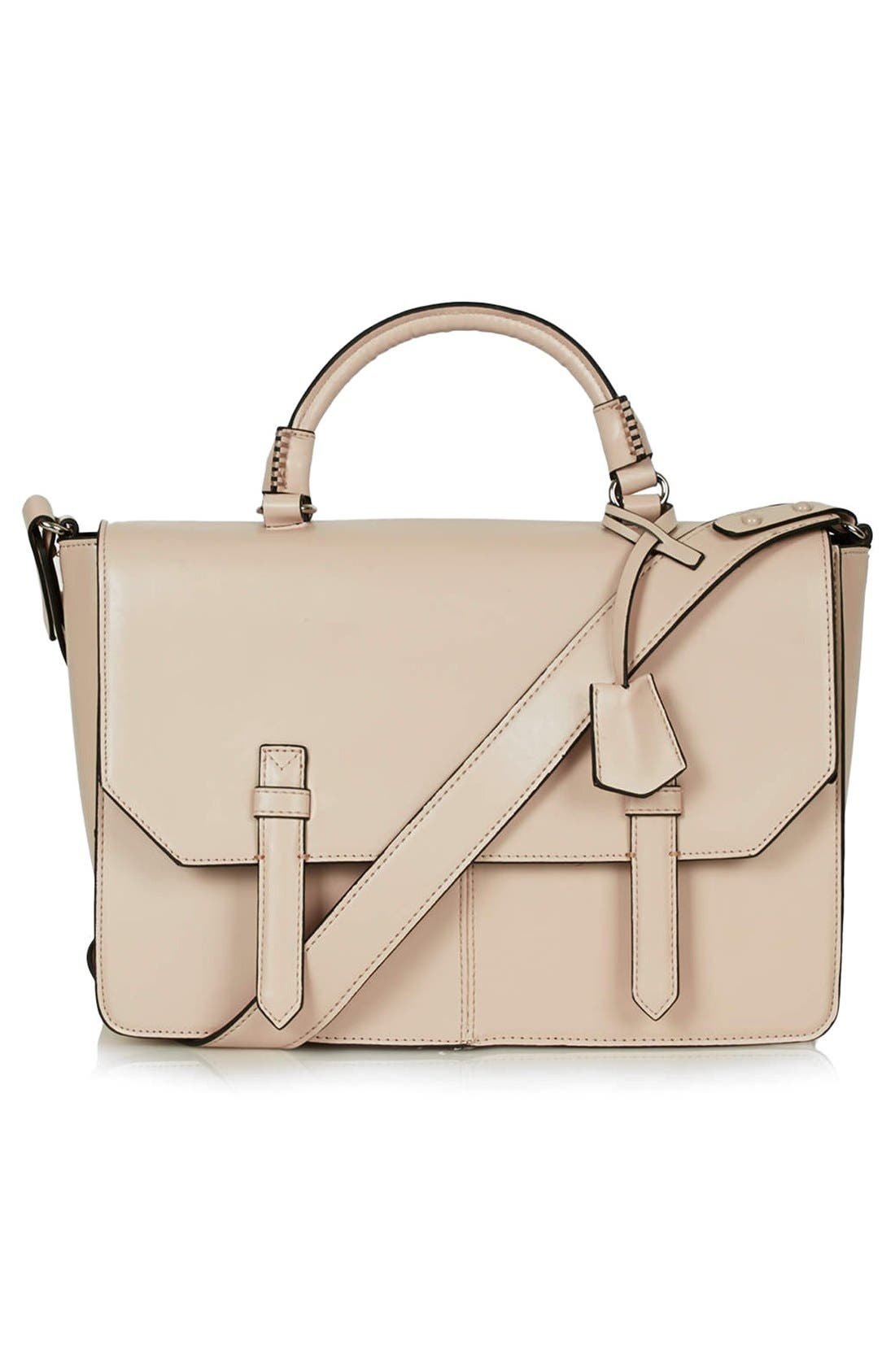 'Clean' Faux Leather Satchel, Main, color, NUDE