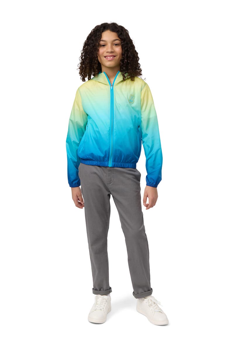 Psycho Bunny Kids' Ombré Water Repellent Zip-Up Hooded Jacket, Alternate, color, 