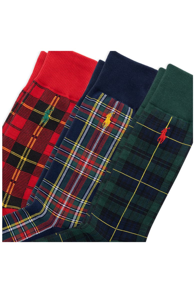 Assorted 3-Pack Tartan Crew Socks Gift Box, Alternate, color, RED/ NAVY/ GREEN ASSORTED