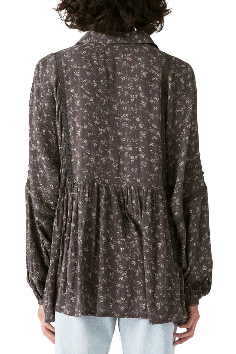 Floral Long Sleeve Cotton Blend Babydoll Blouse, Alternate, color, BLACK MULTI