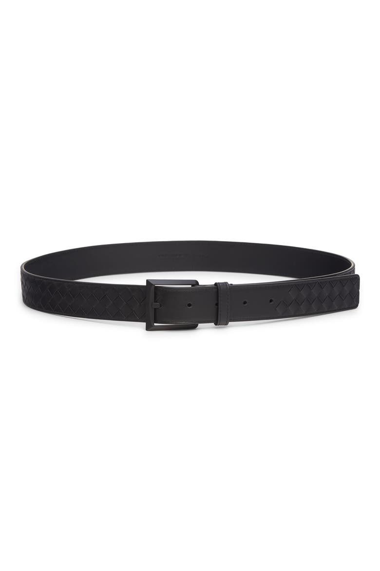 Solo Intrecciato Leather Belt, Main, color, 8966 BLACK-NERO OPACO